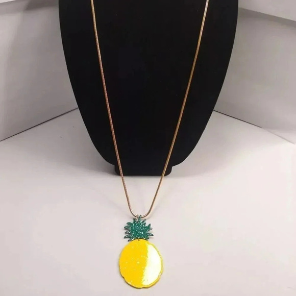 Pineapple Yellow Gold Tone Pendant Necklace - Picture 7 of 9